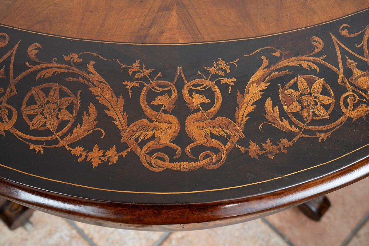 Tavolino antico da centro stanza in legni esotici pregiati di provenienza francese 19secolo.-photo-2