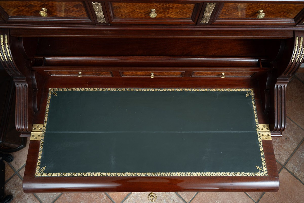 Scrittoio antico a rullo Napoleone III Francese in legni policromi 19secolo.-photo-4