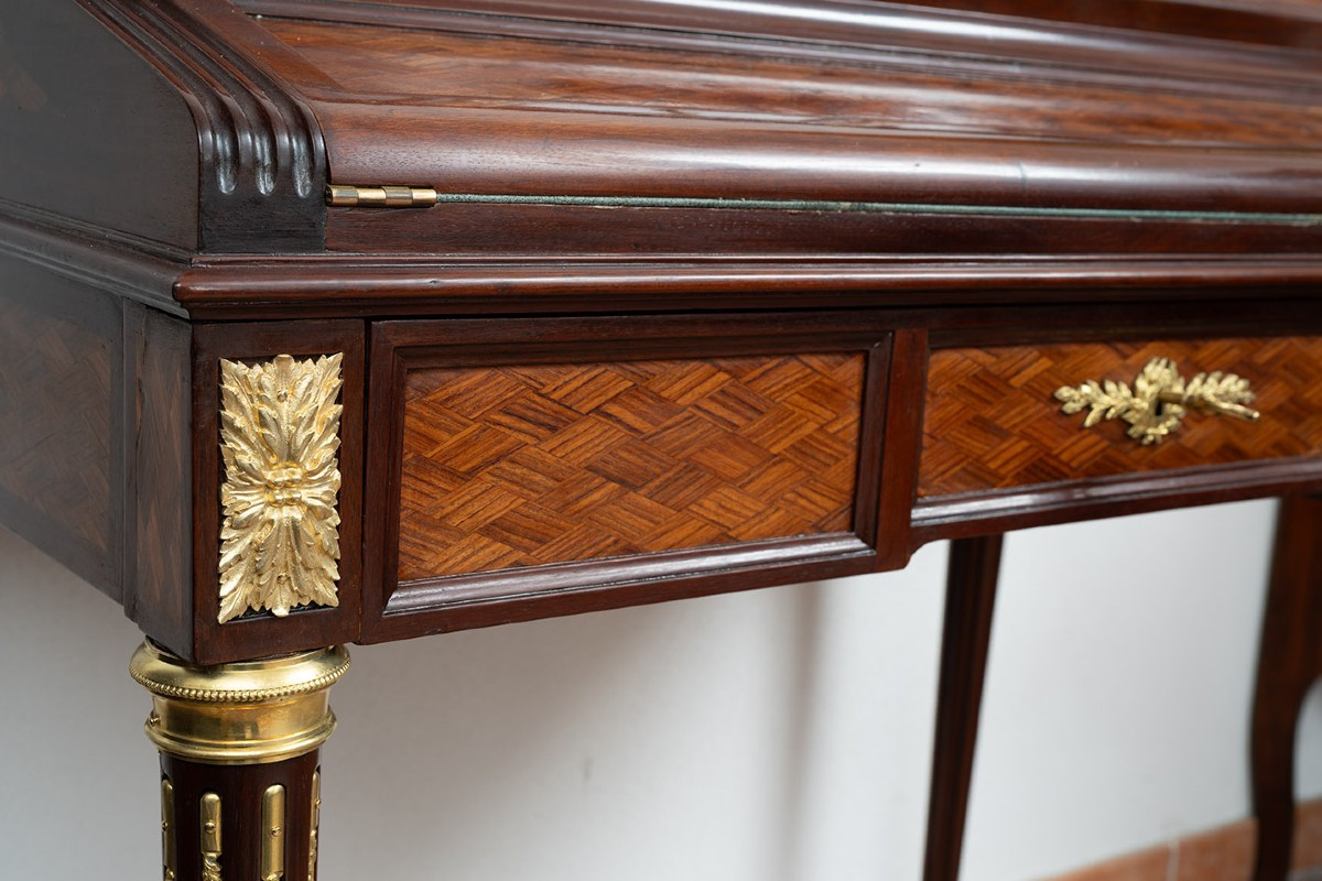 Scrittoio antico a rullo Napoleone III Francese in legni policromi 19secolo.-photo-1