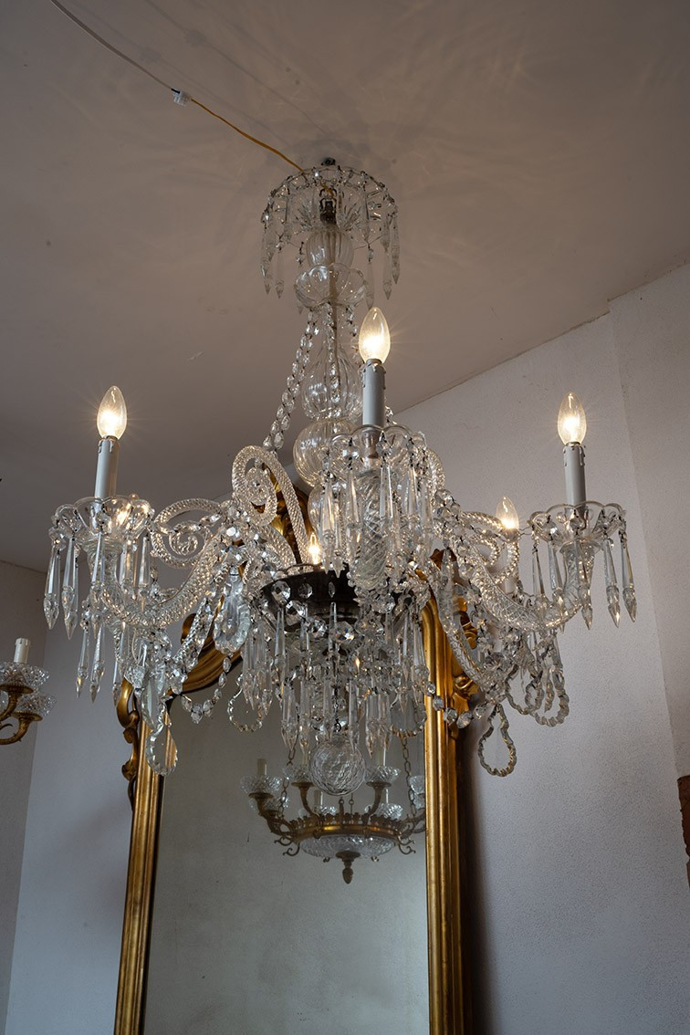 Coppia di Lampadari antichi a sei braccia in cristallo e vetro di murano 20siecle-photo-2