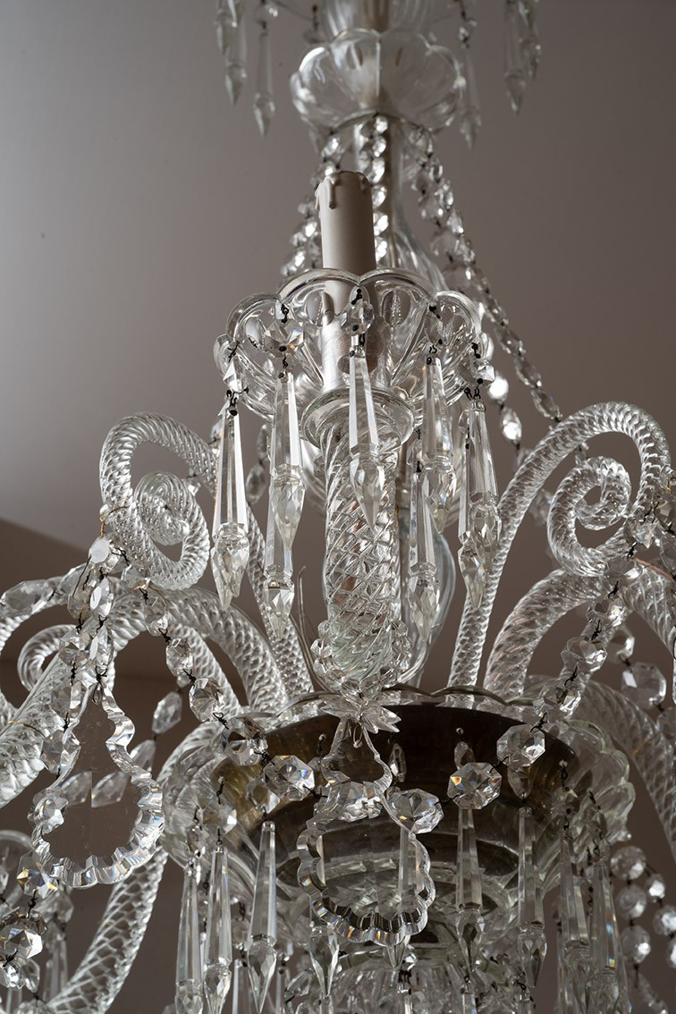 Coppia di Lampadari antichi a sei braccia in cristallo e vetro di murano 20siecle-photo-4