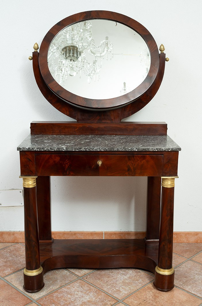 Toilettes antica in piuma di mogano con innesti di elementi in bronzo dorato 19secolo-photo-2