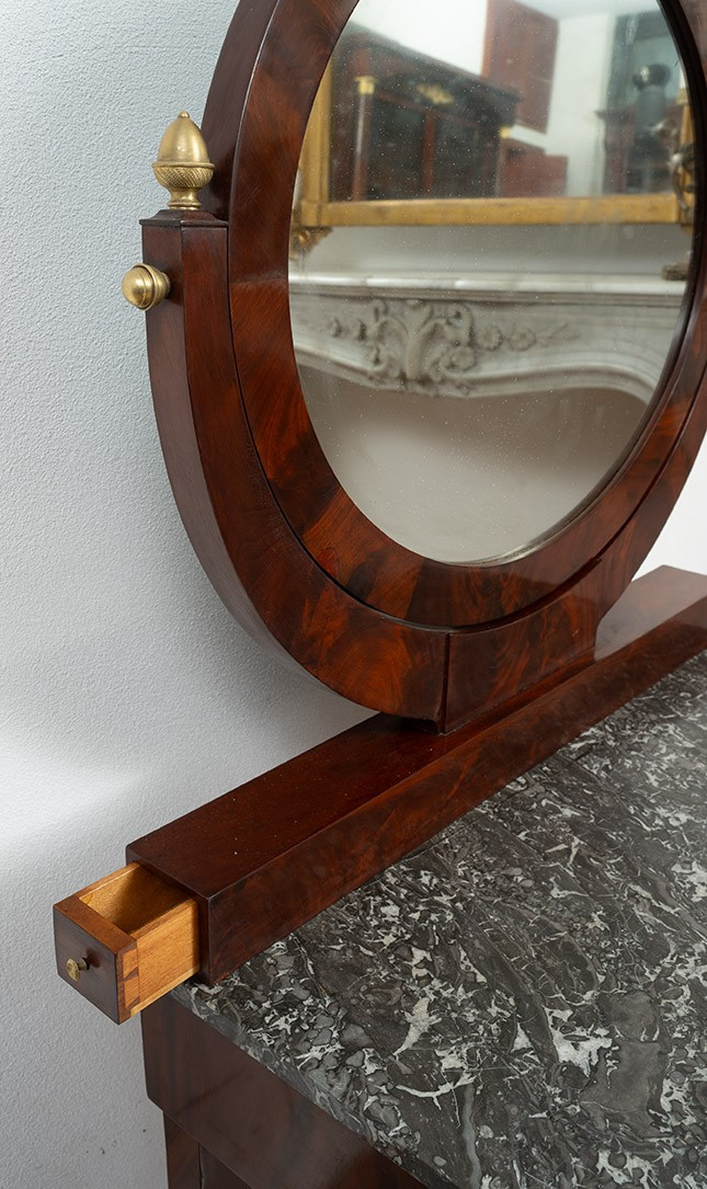 Toilettes antica in piuma di mogano con innesti di elementi in bronzo dorato 19secolo-photo-4