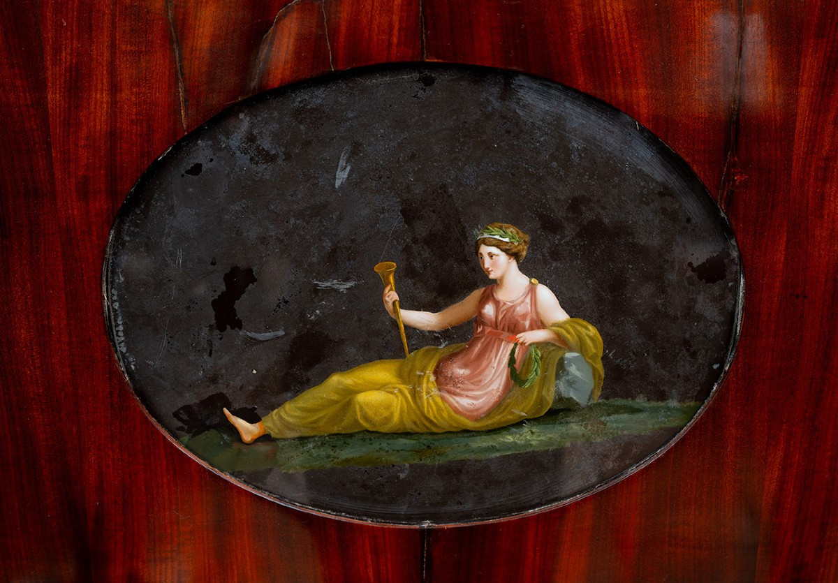 Secretaire antico in mogano applicazioni in bronzo con placche con scene neoclassiche 19secolo.-photo-4