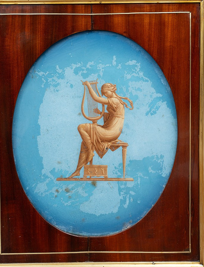 Secretaire antico in mogano applicazioni in bronzo con placche con scene neoclassiche 19secolo.-photo-1