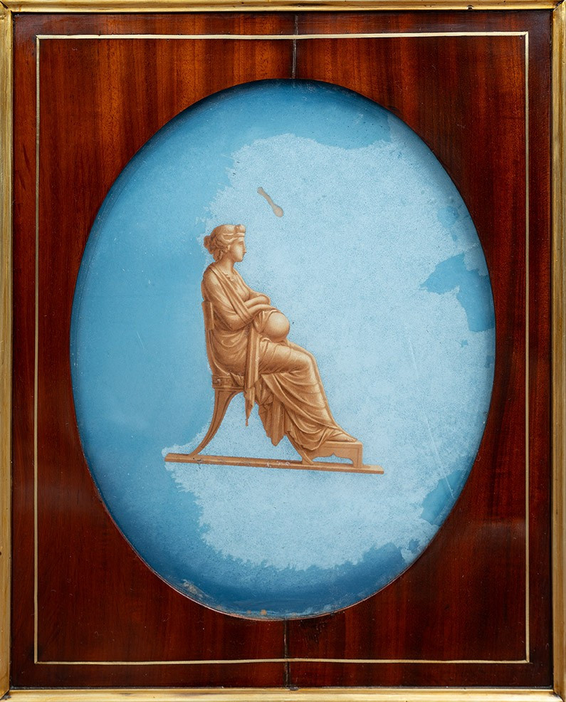 Secretaire antico in mogano applicazioni in bronzo con placche con scene neoclassiche 19secolo.-photo-2