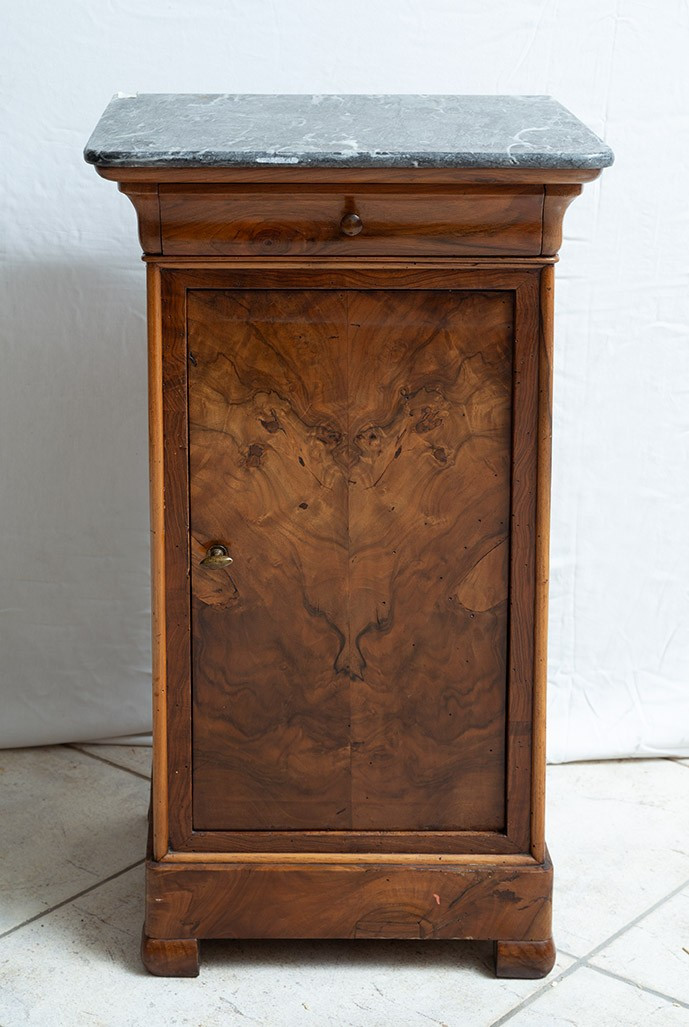 Comodino antico in radica di noce piano grigio bardiglio periodo 19secolo-photo-2