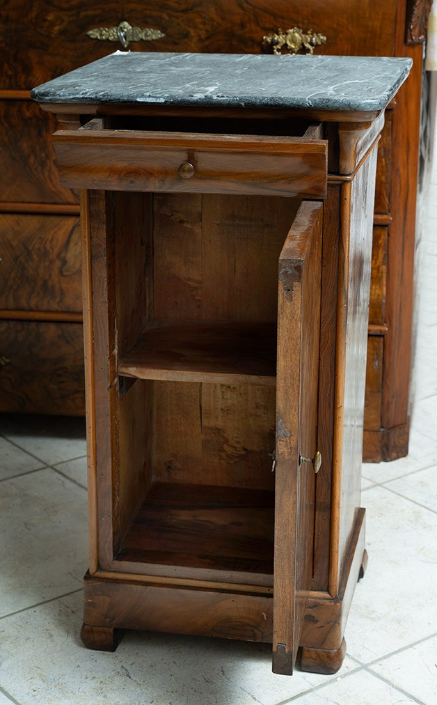 Comodino antico in radica di noce piano grigio bardiglio periodo 19secolo-photo-3