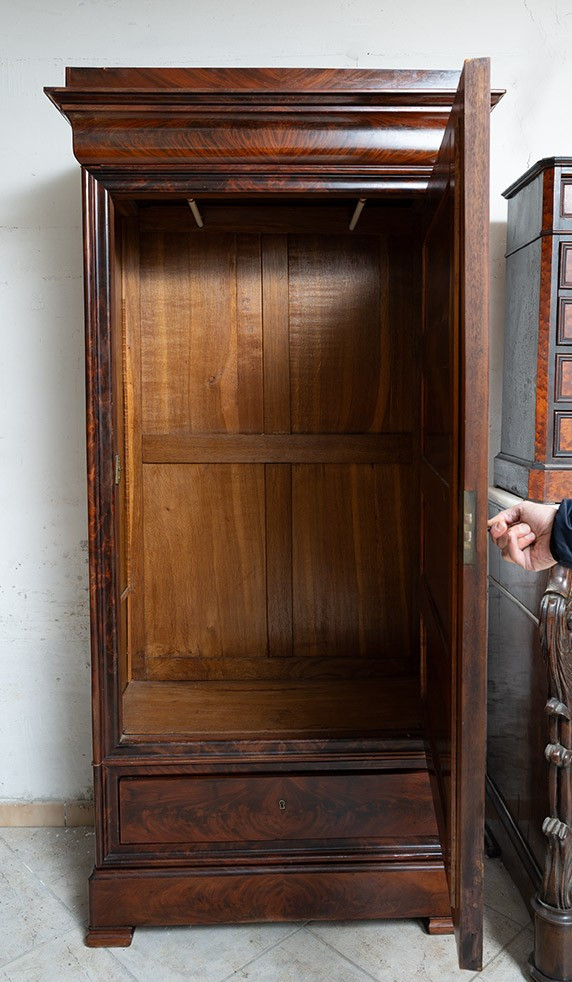 Armadietto antico 1 anta due cassetti in piuma di mogano inerni in rovere periodo 19secolo.-photo-3