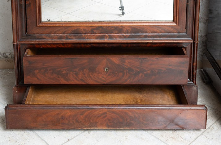 Armadietto antico 1 anta due cassetti in piuma di mogano inerni in rovere periodo 19secolo.-photo-4