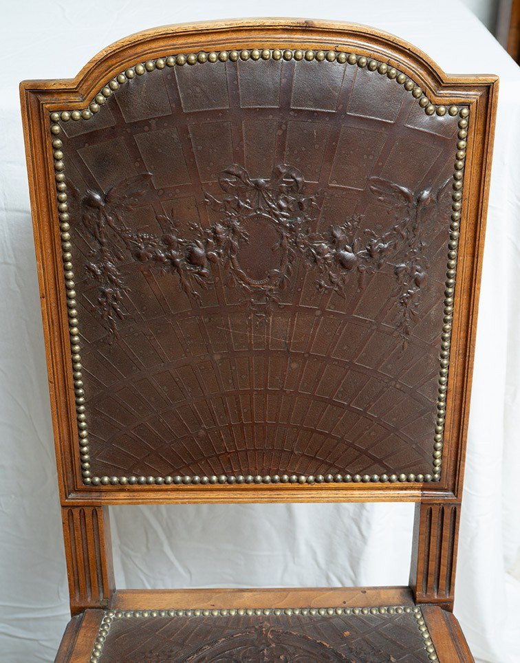 Gruppo di sei sedie francesi con pelle originale19secolo.-photo-2