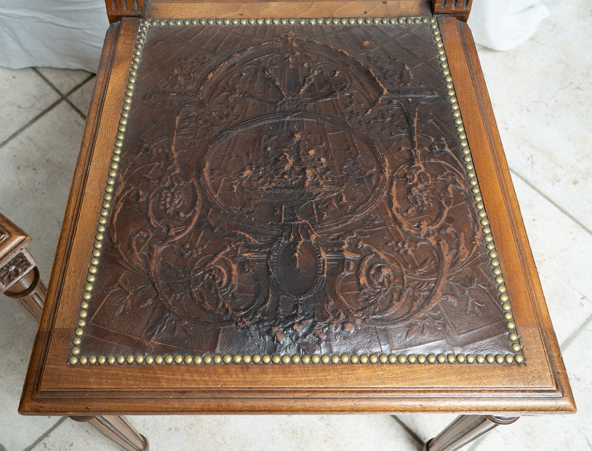 Gruppo di sei sedie francesi con pelle originale19secolo.-photo-3