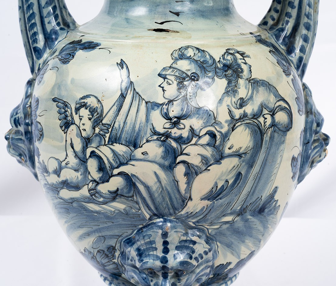 Vaso antico stagnone in maiolica smaltata appartenente al XVIII secolo-photo-2