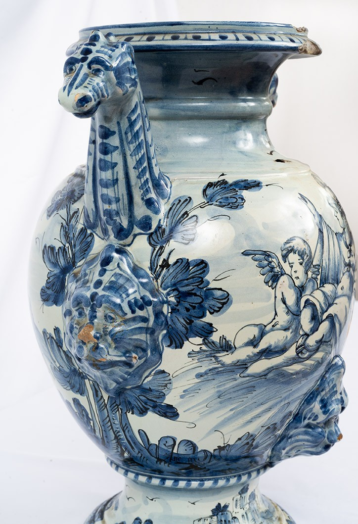 Vaso antico stagnone in maiolica smaltata appartenente al XVIII secolo-photo-3