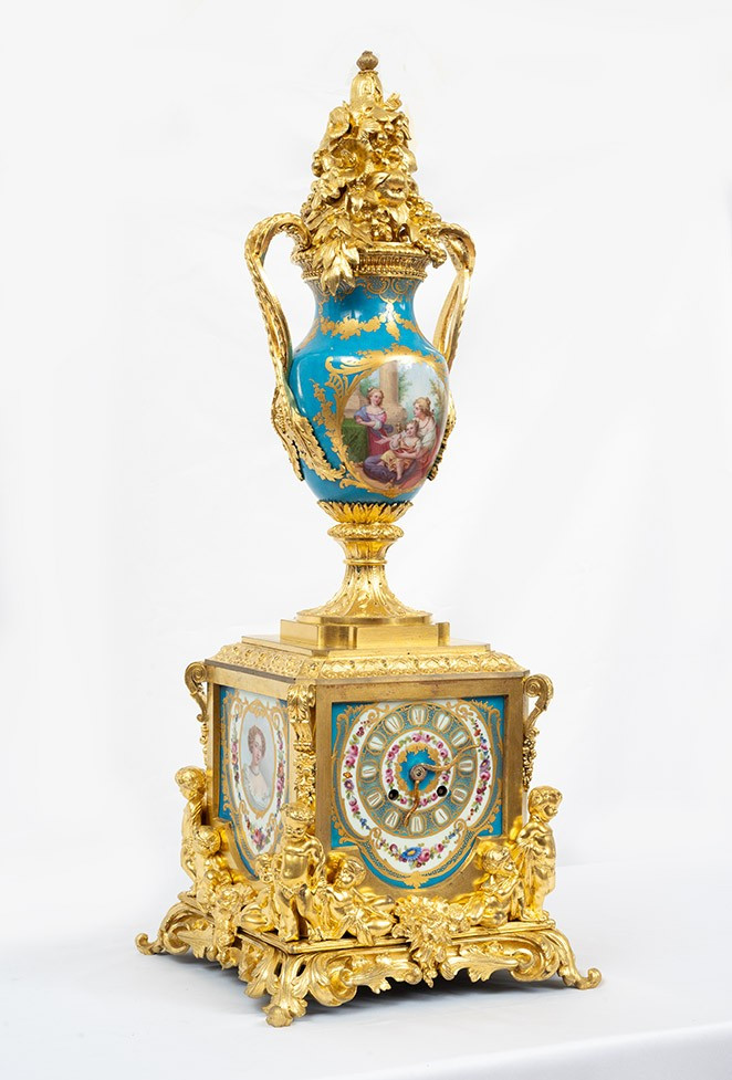Orologio antico Napoleone III in bronzo dorato finemente cesellato e porcellana di Sevres-photo-2