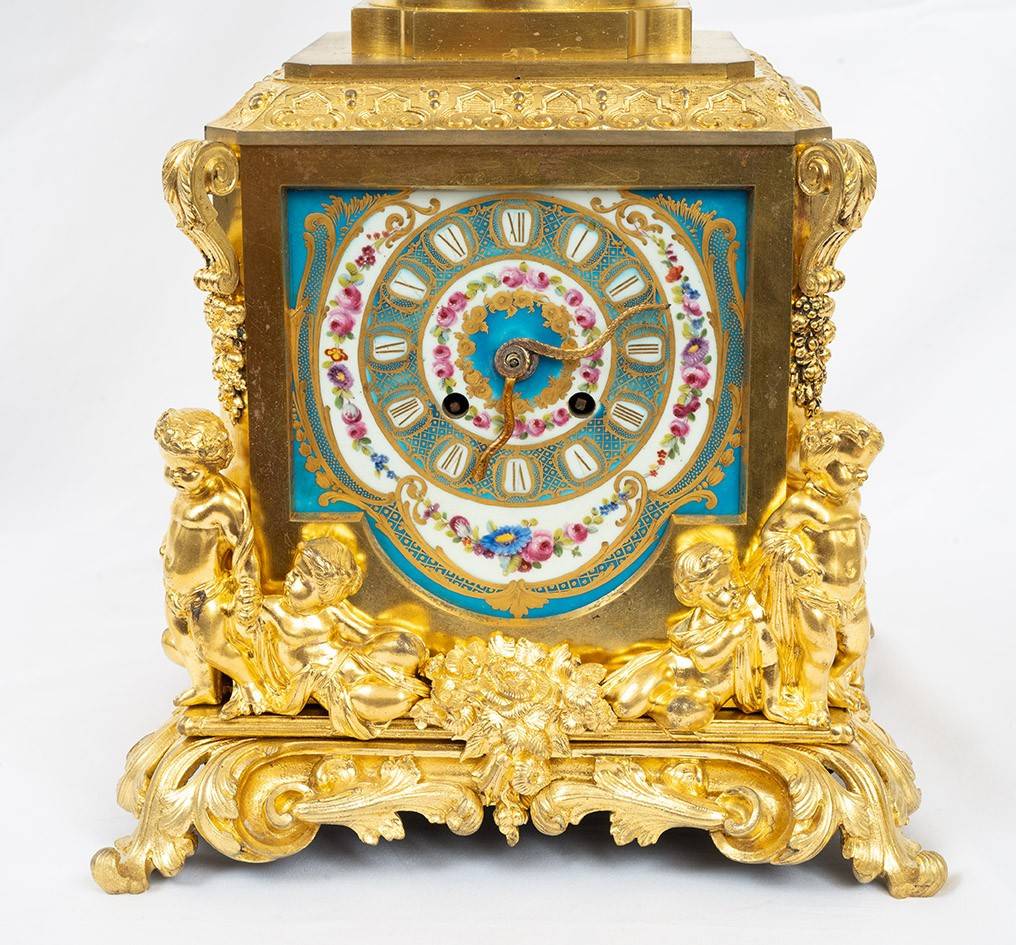 Orologio antico Napoleone III in bronzo dorato finemente cesellato e porcellana di Sevres-photo-3