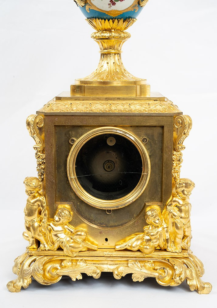 Orologio antico Napoleone III in bronzo dorato finemente cesellato e porcellana di Sevres-photo-4