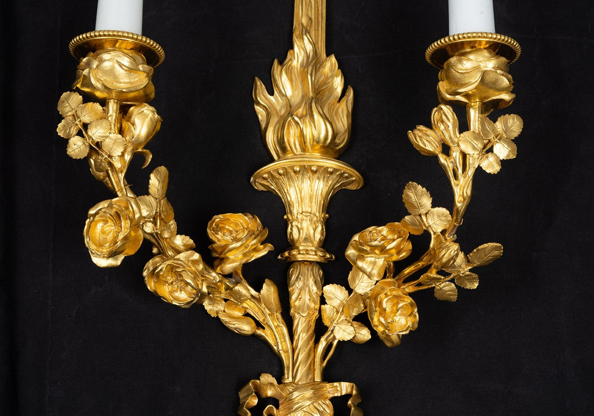 Coppia di Appliques in bronzo dorato Napoleone III appartenente alla seconda metà del XIX sec.-photo-2