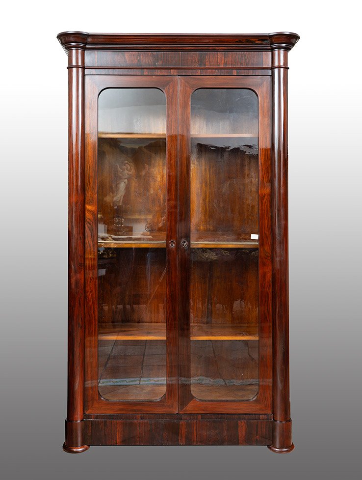 Libreria antica Luigi Filippo Napoletana in legno esotico pregiato 19secolo.