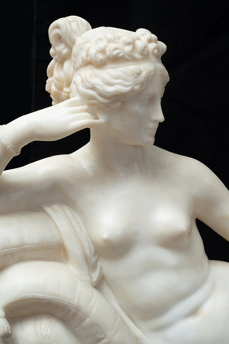 Scultura antica Neoclassica in alabastro raffigurante Paolina Buonaparte 19secolo-photo-2