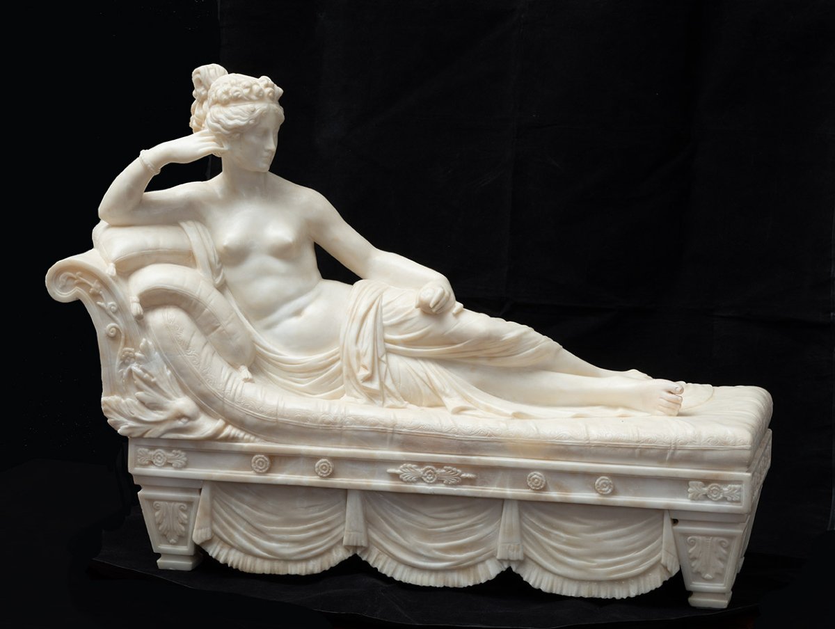 Scultura antica Neoclassica in alabastro raffigurante Paolina Buonaparte 19secolo-photo-1
