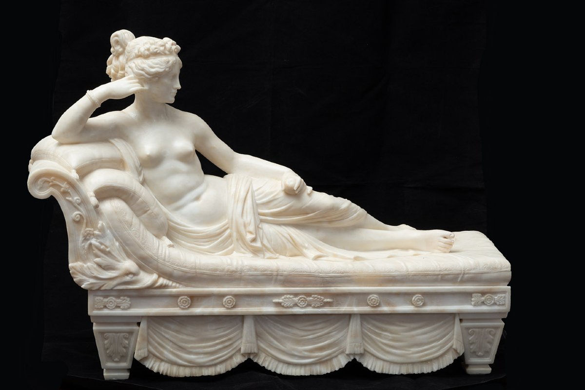 Scultura antica Neoclassica in alabastro raffigurante Paolina Buonaparte 19secolo