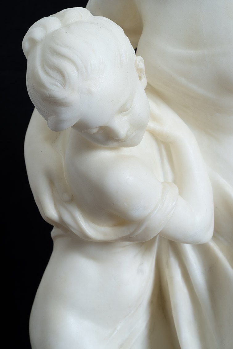Scultura antica Napoleone III in alabastro raffigurante una scena galante. Francia XIX secolo.-photo-2