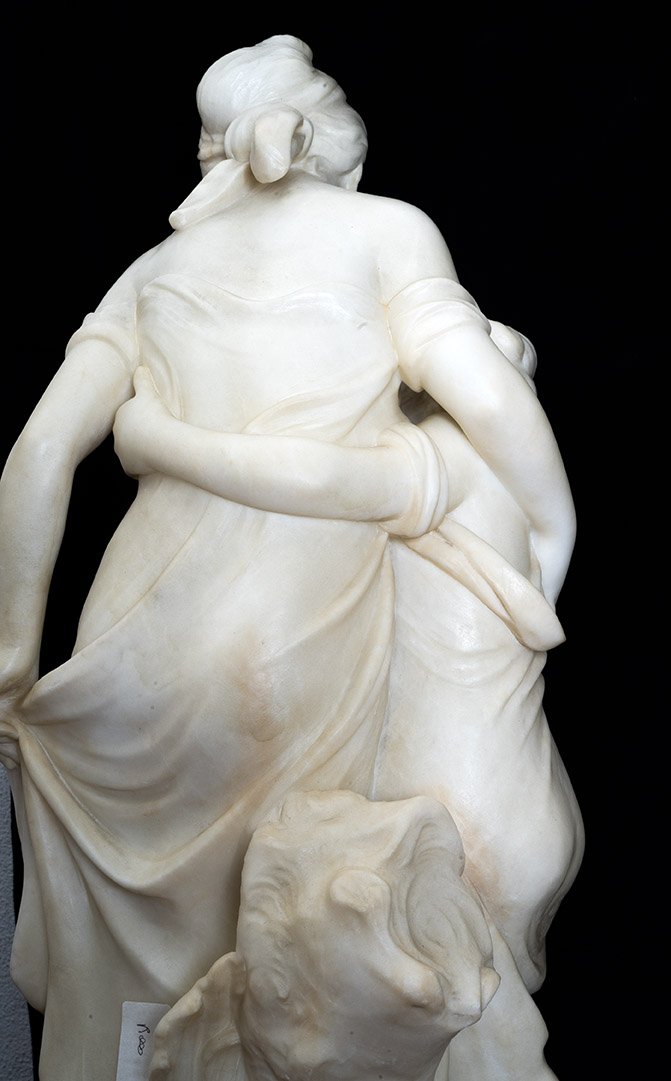 Scultura antica Napoleone III in alabastro raffigurante una scena galante. Francia XIX secolo.-photo-1
