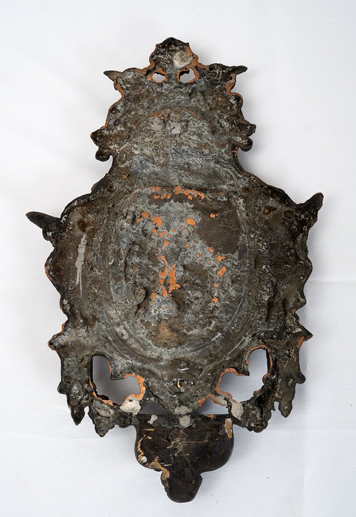 Acquasantiera antica napoletana in rame sbalzato raffigurante il Battesimo di Cristo -photo-1