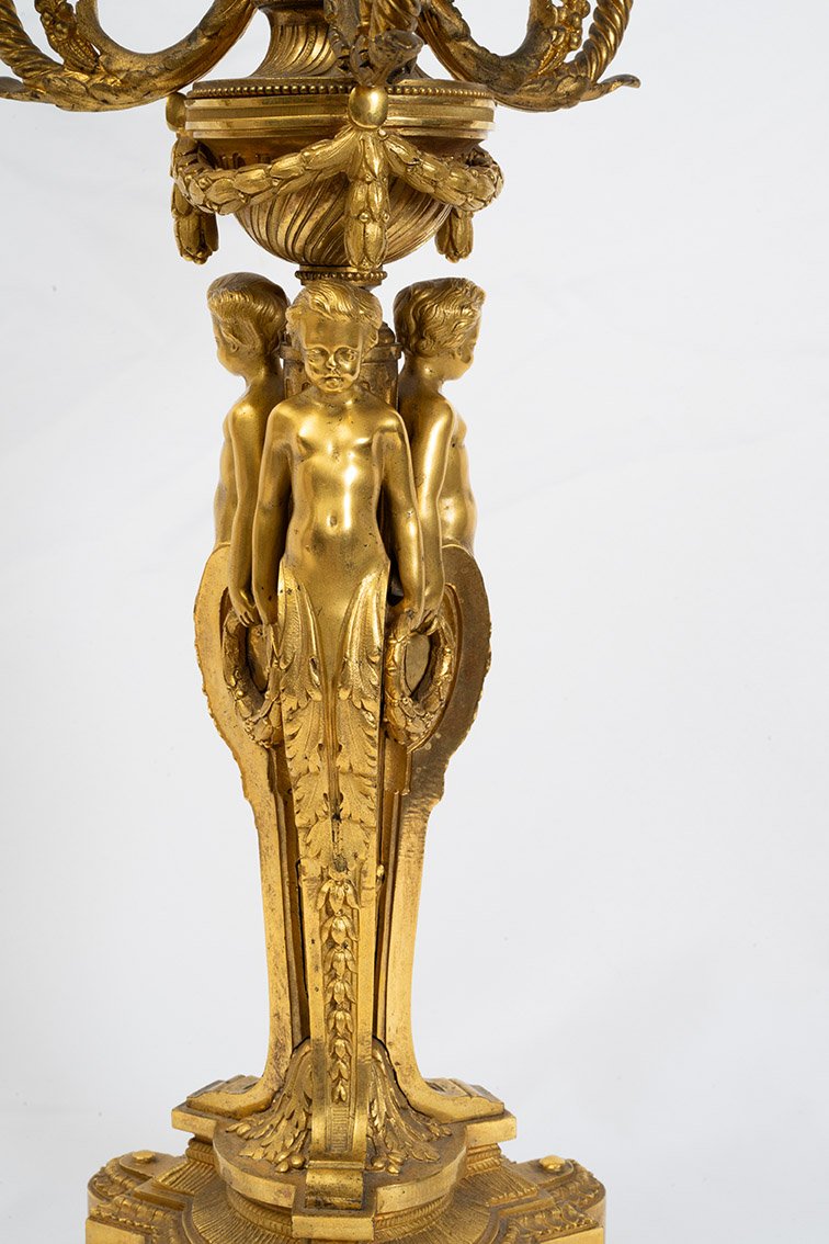 Coppia di Candelabri/Flambeaux in bronzo dorato (Firmati H.Picard)-photo-2