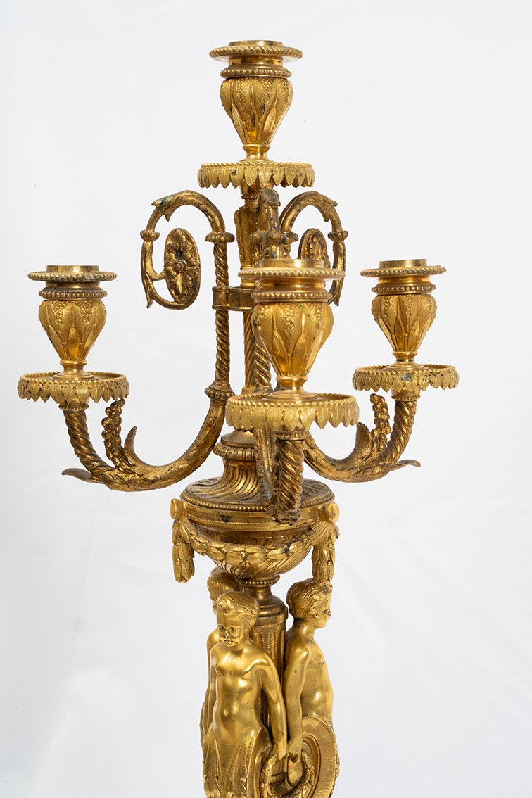 Coppia di Candelabri/Flambeaux in bronzo dorato (Firmati H.Picard)-photo-3
