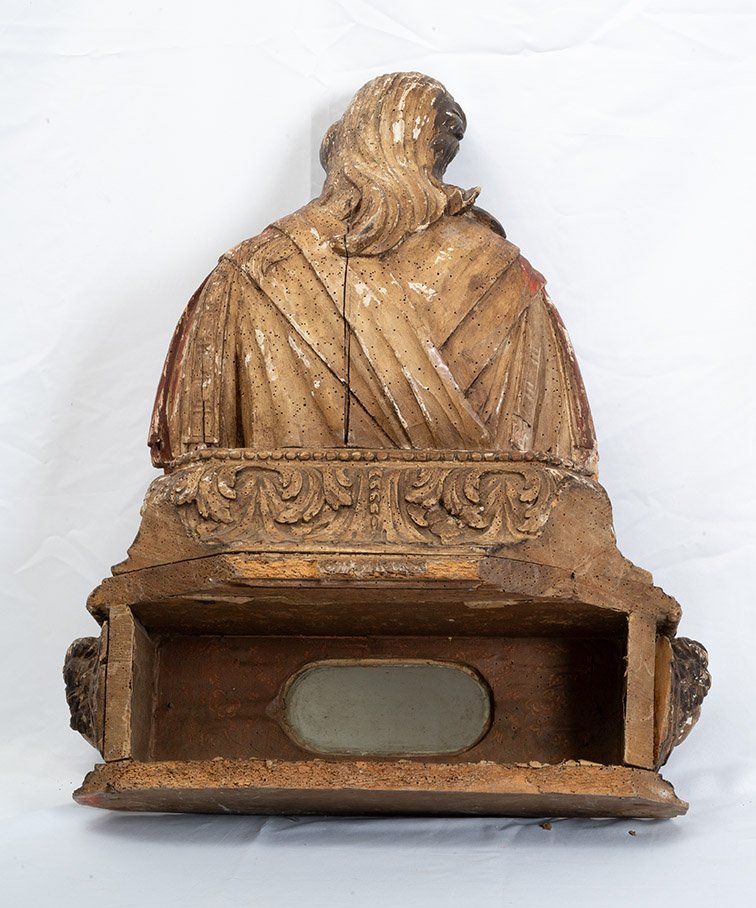 Busto reliquiario antico in legno policromo risalente alla fine del XVII. Spagna-photo-3
