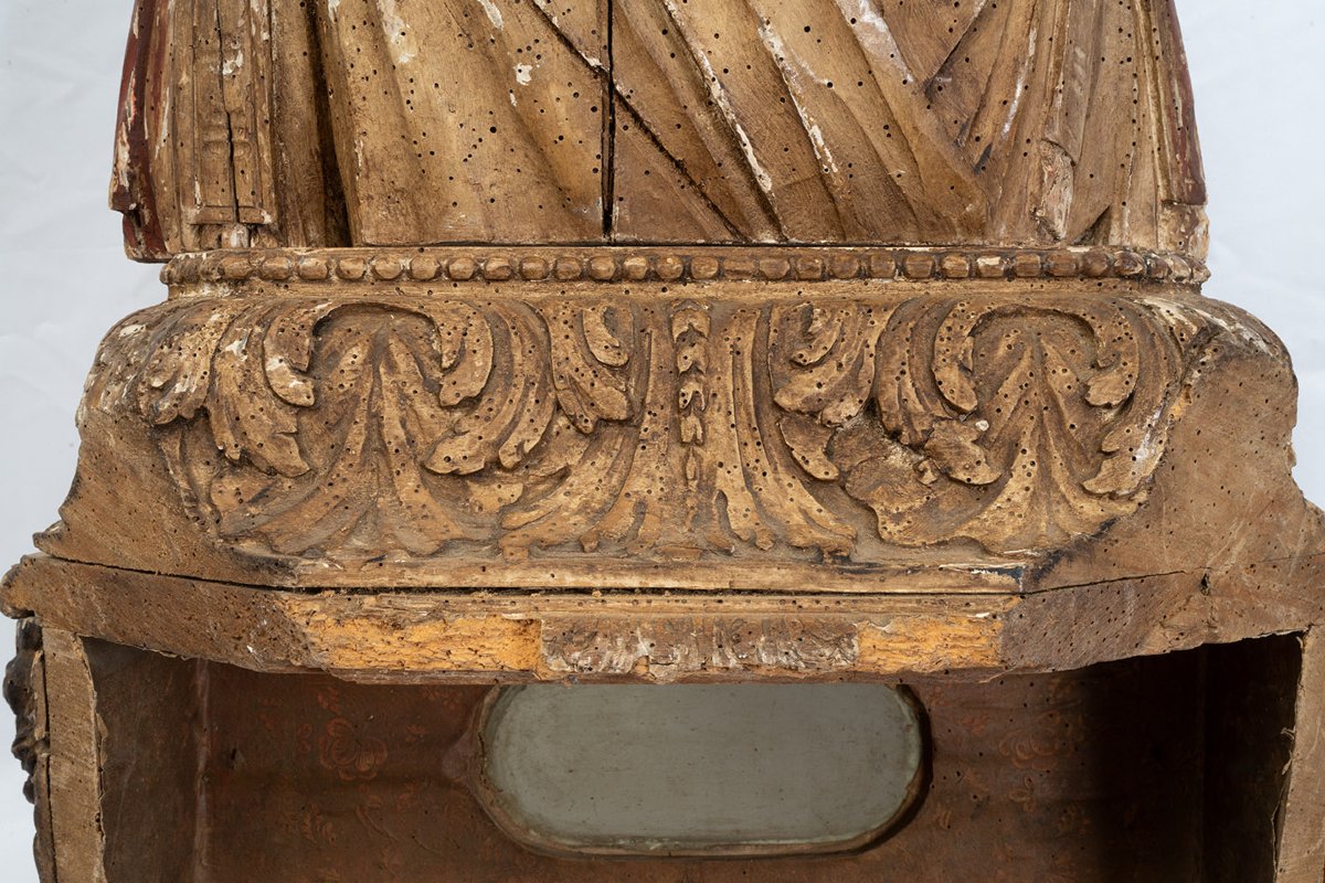 Busto reliquiario antico in legno policromo risalente alla fine del XVII. Spagna-photo-1
