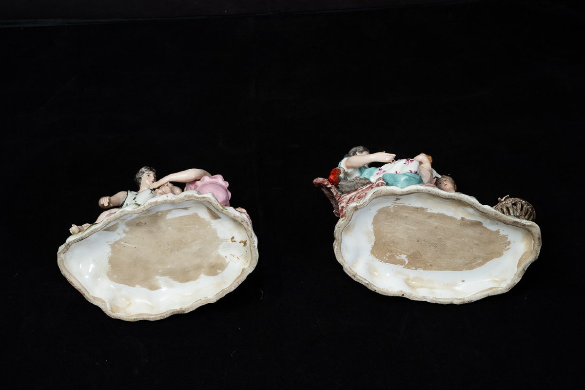 Coppia di sculture in porcellana policroma di Meissen 19secolo-photo-1