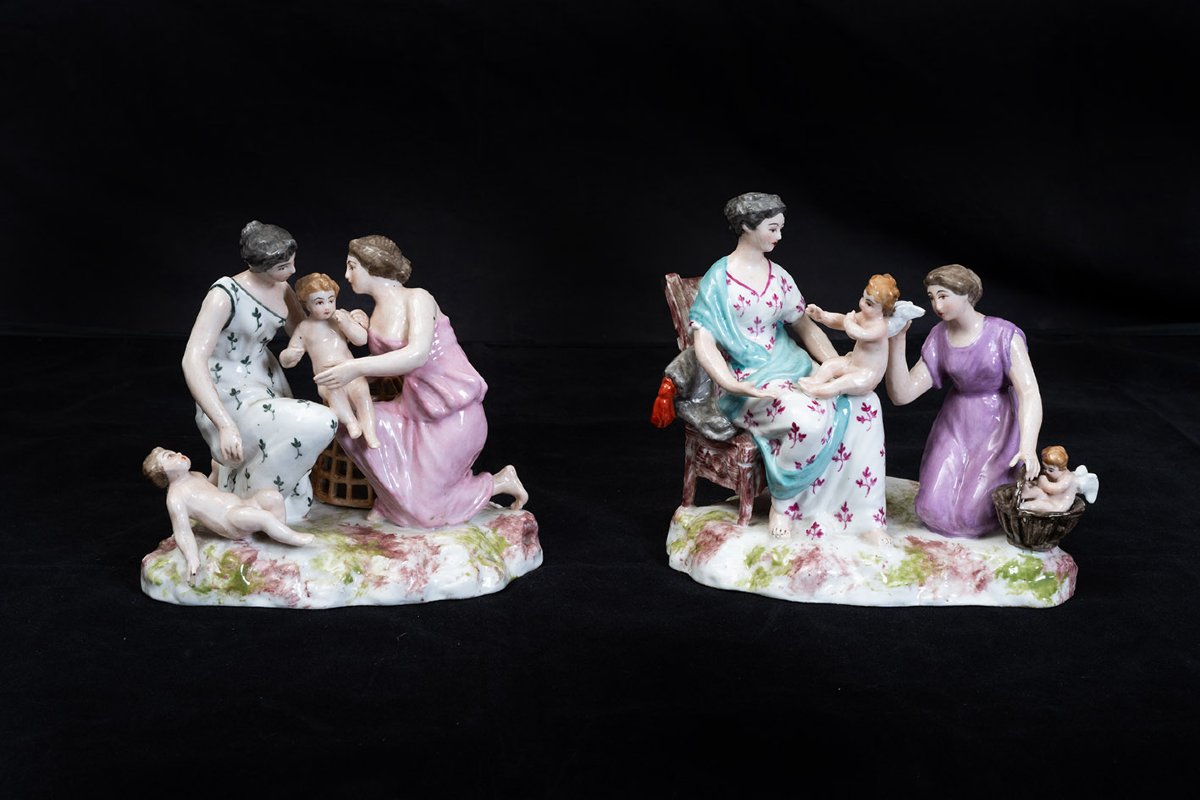 Coppia di sculture in porcellana policroma di Meissen 19secolo