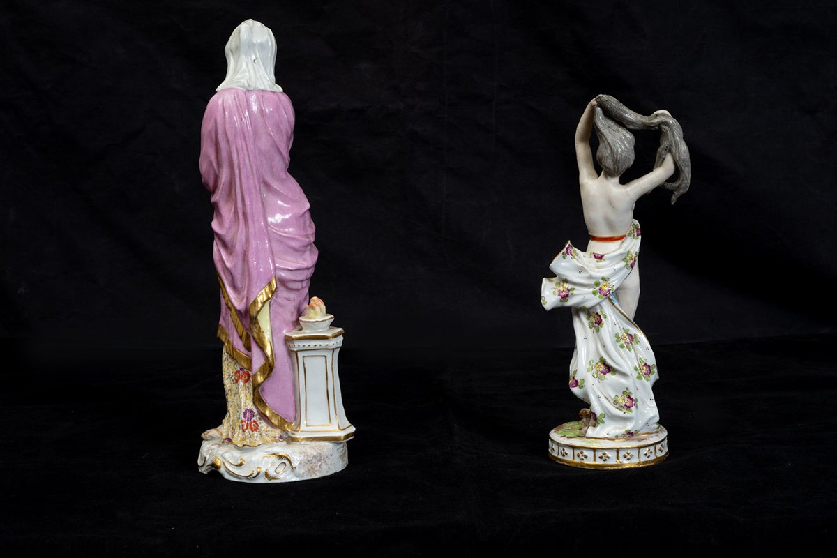Coppia di sculture in porcellana policroma di Meissen 19secolo-photo-4