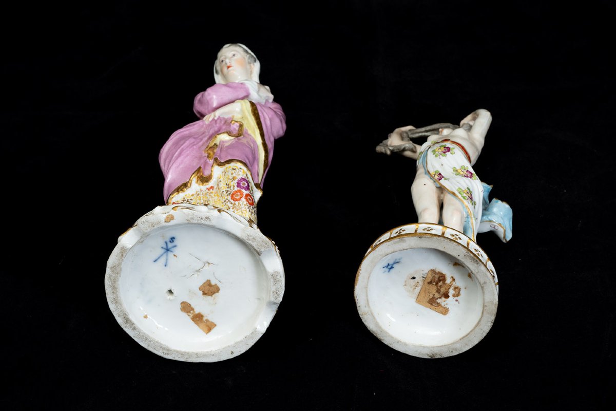 Coppia di sculture in porcellana policroma di Meissen 19secolo-photo-1
