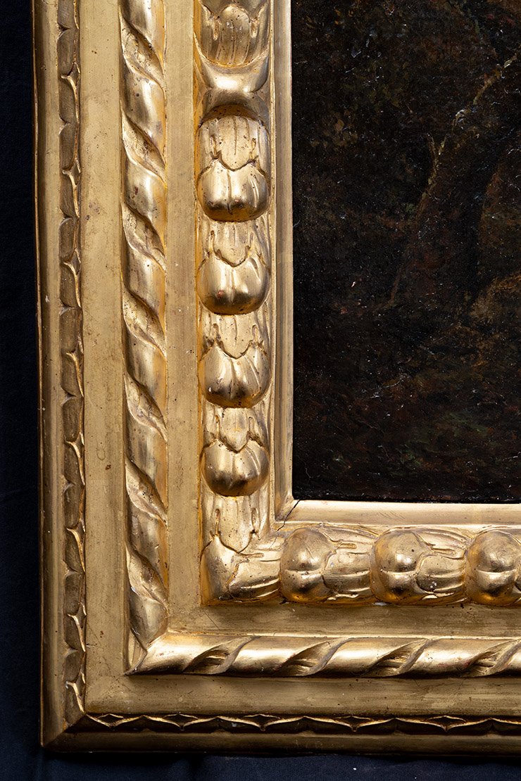 Dipinto antico olio su tela con cornice a tre ordini battaglia 18secolo-photo-1