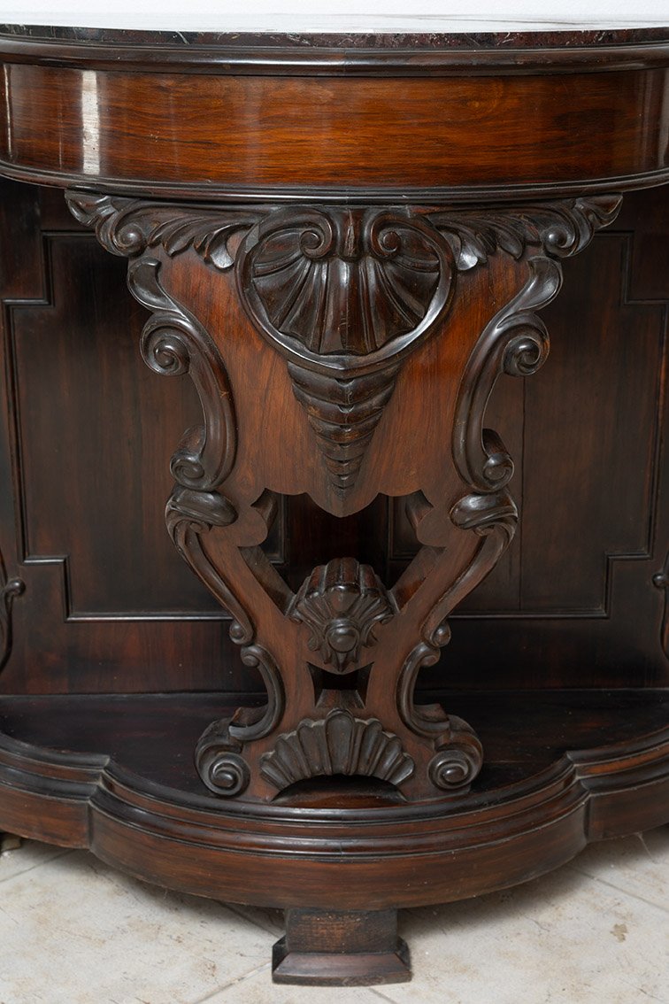 Consolle antica detta anche (Pettiniera) in legno esotico pregiato finemente intagliata.-photo-2