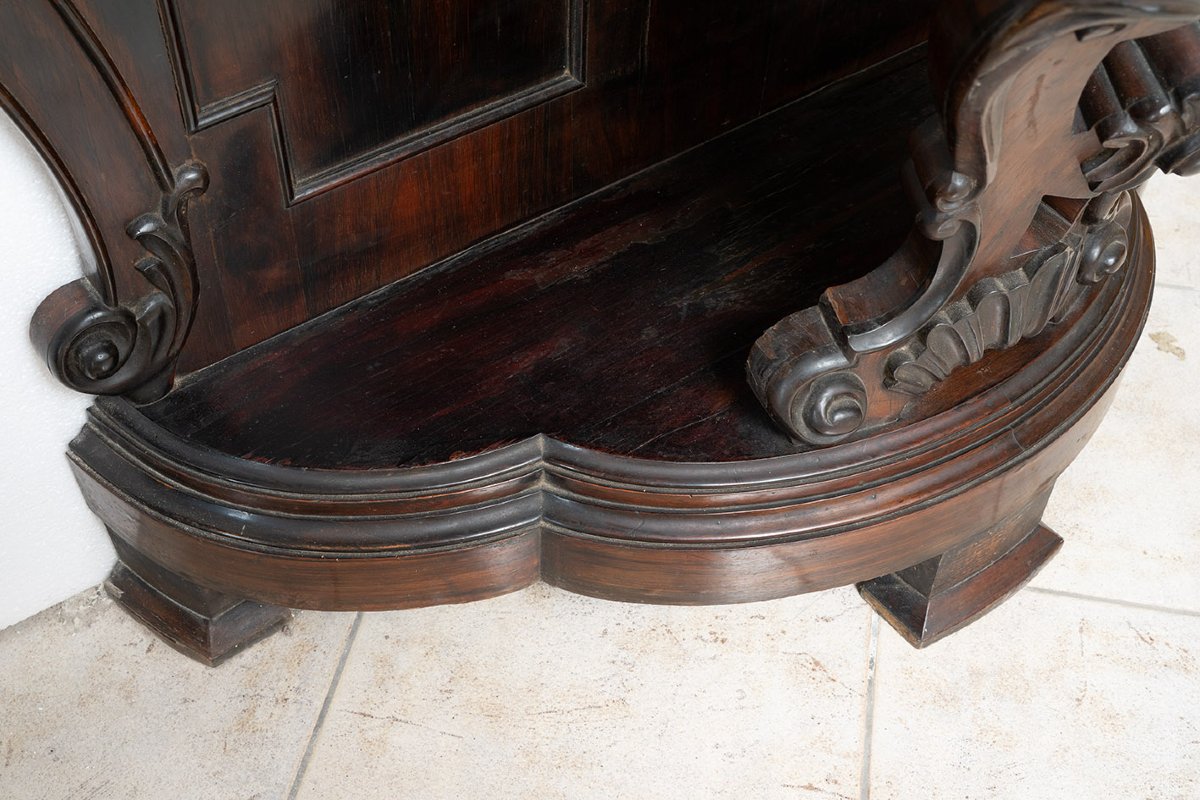 Consolle antica detta anche (Pettiniera) in legno esotico pregiato finemente intagliata.-photo-1