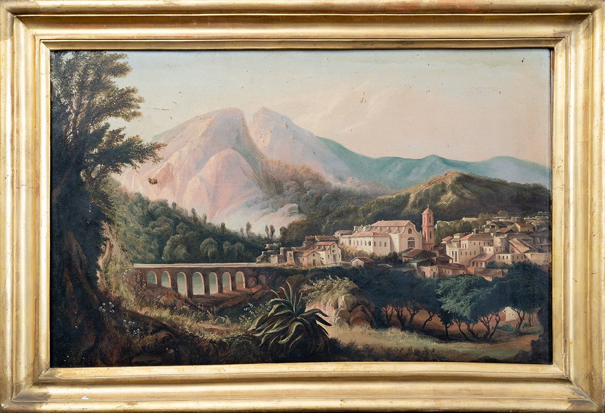 Dipinto antico olio su tela con cornice coeva 19secolo Italy