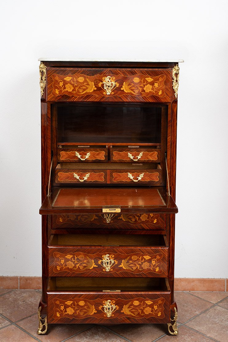 Secretaire antico Napoleone III in legni esotici pregiati 19secolo.-photo-2