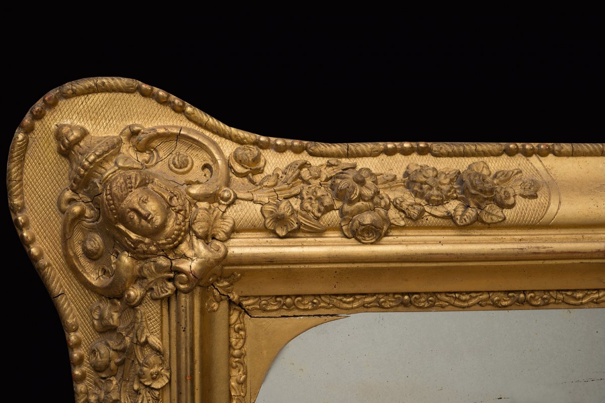 Miroir Ancienne  d'époque Napoléon III En Bois Doré d'époque 19ème Siècle.-photo-1