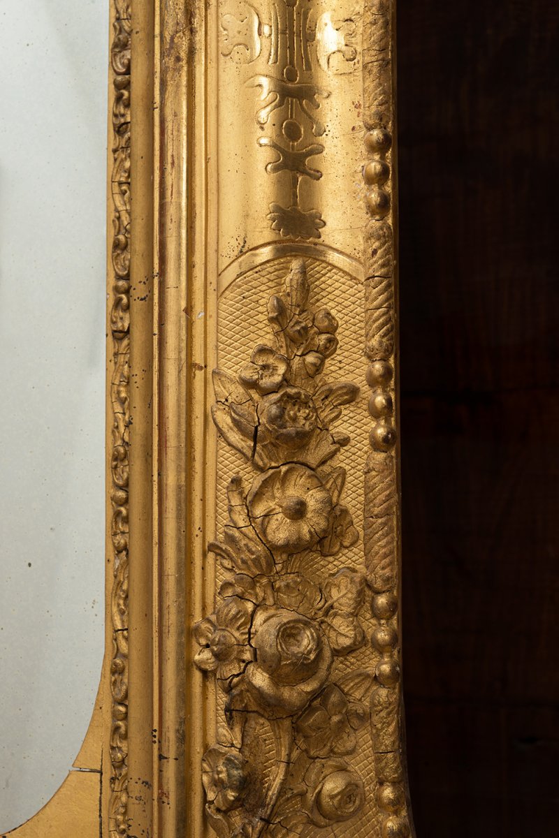 Miroir Ancienne  d'époque Napoléon III En Bois Doré d'époque 19ème Siècle.-photo-2