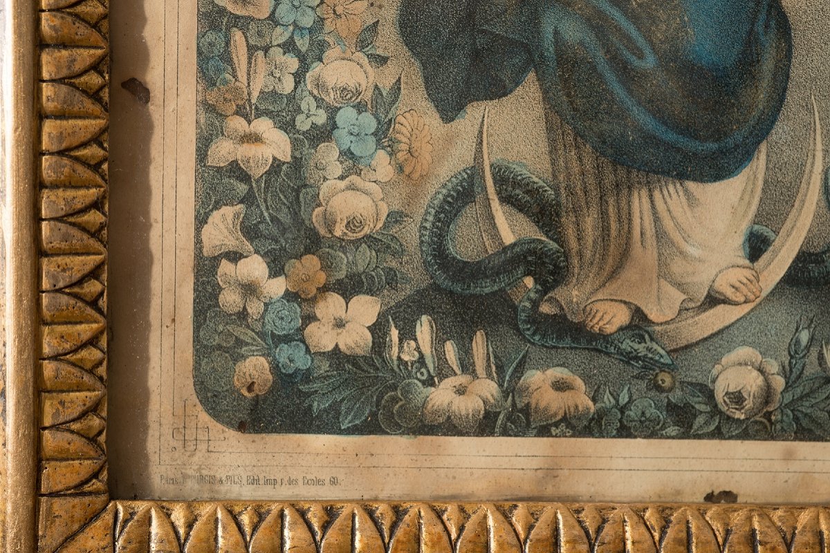 Tableau ancienne "Aquarelle représentant l'Immaculée", Naples 19ème siècle.-photo-2