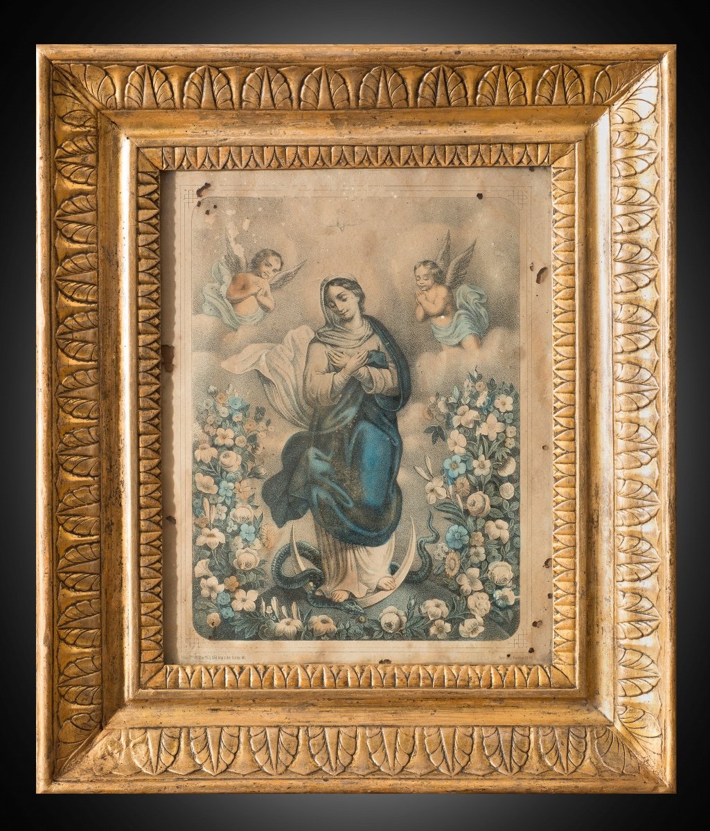 Tableau ancienne "Aquarelle représentant l'Immaculée", Naples 19ème siècle.