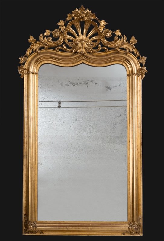 Miroir Ancienne En Bois Doré Et Sculpté. France Epoque 19ème Siècle.