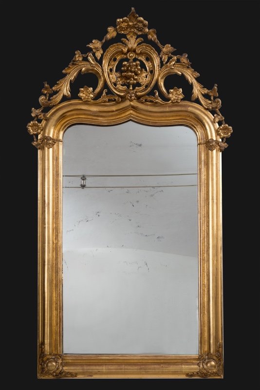 Miroir Ancienne En Bois Doré Et Sculpté. France Epoque 19ème Siècle.
