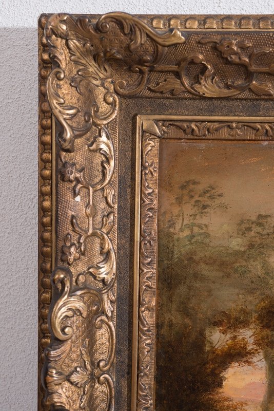 Dipinto antico Francese olio su tela raffigurante scena allegorica. Firmato e datato 1848.-photo-3