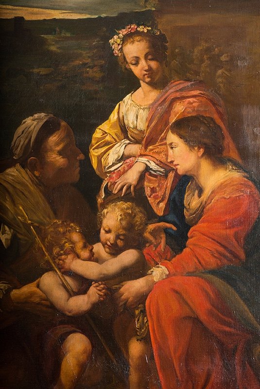  Dipinto antico olio su tela raffigurante "La Sacra Famiglia". Francia inizio XIX secolo.-photo-2